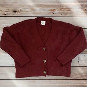 Hippie Rose Maroon Warm Cozy Button Down Cardigan